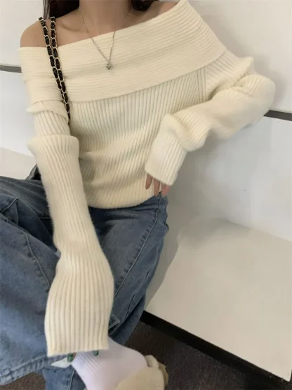 Elegant Cozy Off Shoulder Sweater - Image 7