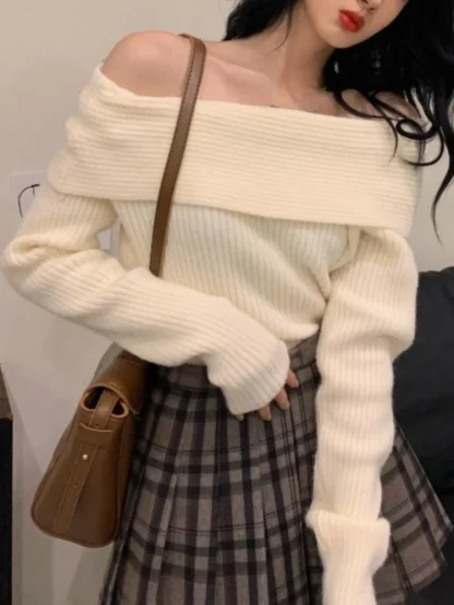 Knitted Off Shoulder Sweater Jumper