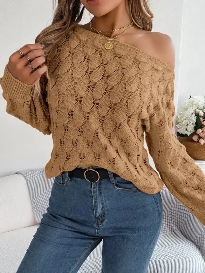 Knit Solid Off Shoulder Sweater - Image 7