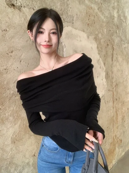 Chic Folds Off Shoulder Sweater - Image 7