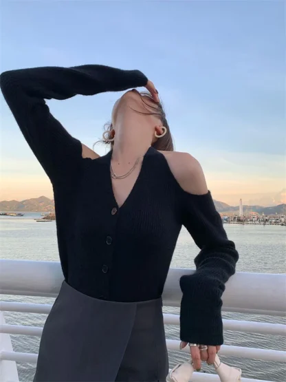 Halter Open Shoulder Sweater Tops - Image 7