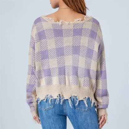 Ripped Tasseled Off Shoulder Sweater - Image 2