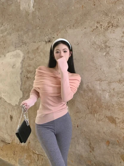 Chic Folds Off Shoulder Sweater - Image 2