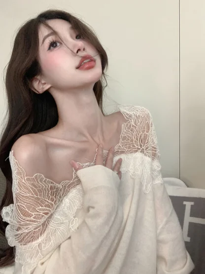 Elegant Lace Off Shoulder Sweater