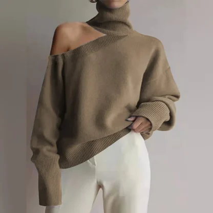 Turtleneck One Cold Shoulder Sweater - Image 3