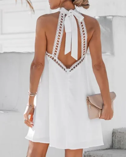 White Halter Sleeveless Sweater Dress - Image 2