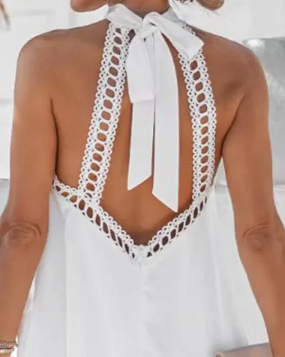 White Halter Sleeveless Sweater Dress - Image 3