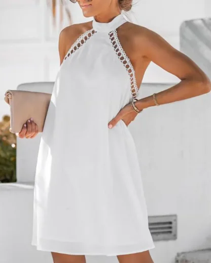 White Halter Sleeveless Sweater Dress
