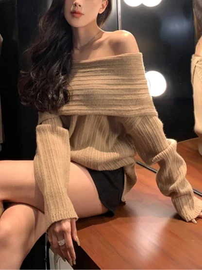 Solid Elegant Off Shoulder Sweater