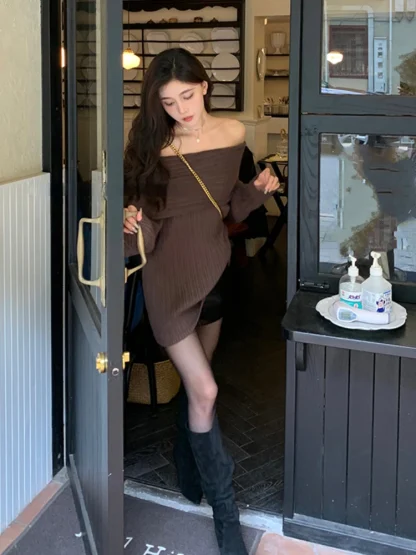 Solid Elegant Off Shoulder Sweater - Image 6