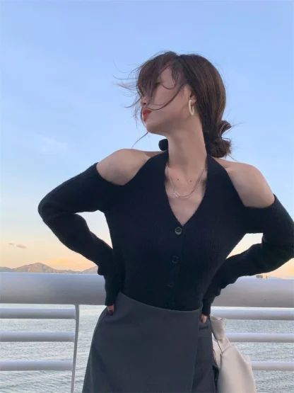 Halter Open Shoulder Sweater Tops - Image 6