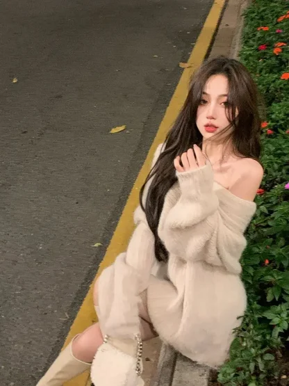 Cozy Elegant Off Shoulder Sweater - Image 3
