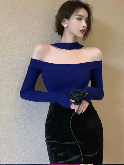 Knit Choker Off Shoulder Sweater - Image 4