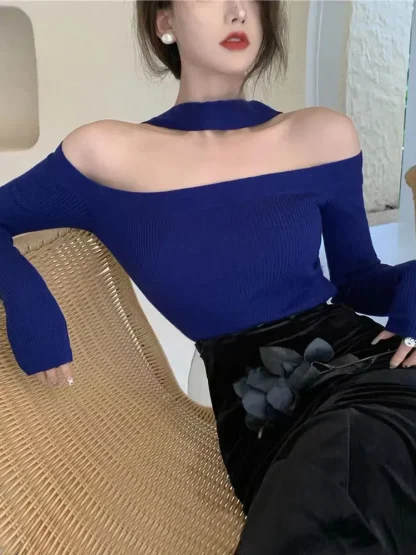 Knit Choker Off Shoulder Sweater - Image 5