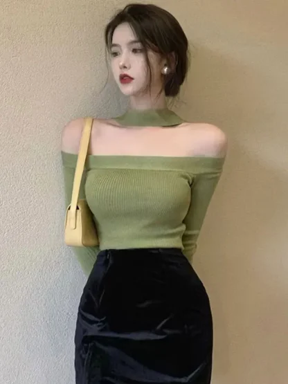 Knit Choker Off Shoulder Sweater - Image 7