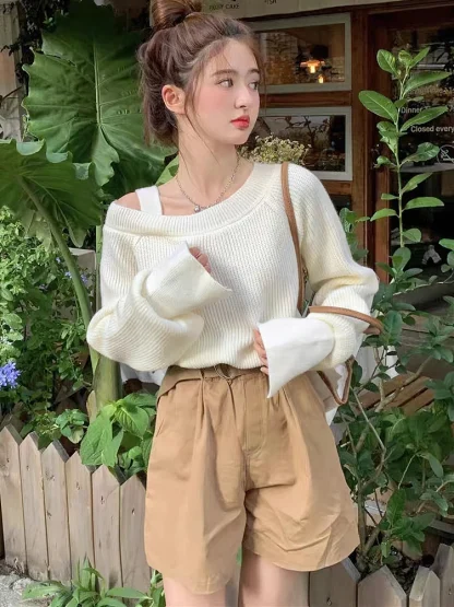 One-Strap Cutout Off Shoulder Sweater - Image 6