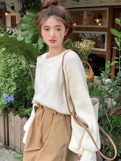 One-Strap Cutout Off Shoulder Sweater - Image 5