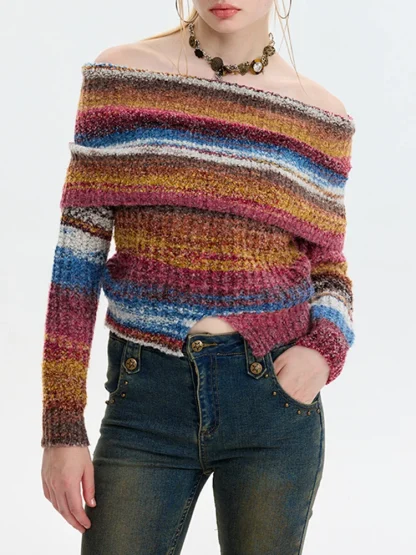 Vintage Style Off Shoulder Sweater - Image 2