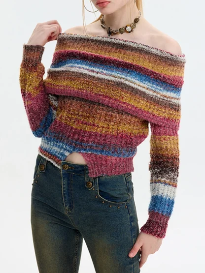 Vintage Style Off Shoulder Sweater - Image 3