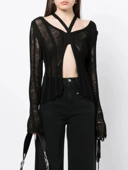 Sexy Hollow Off Shoulder Sweater - Image 2