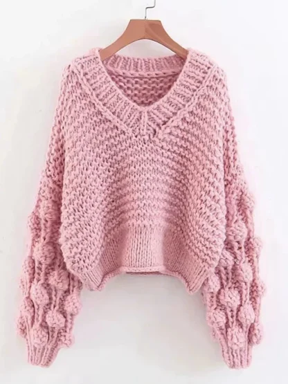 Chunky V-Neck Off Shoulder Sweater - Image 5