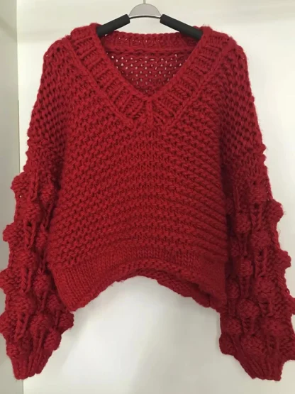 Chunky V-Neck Off Shoulder Sweater - Image 6