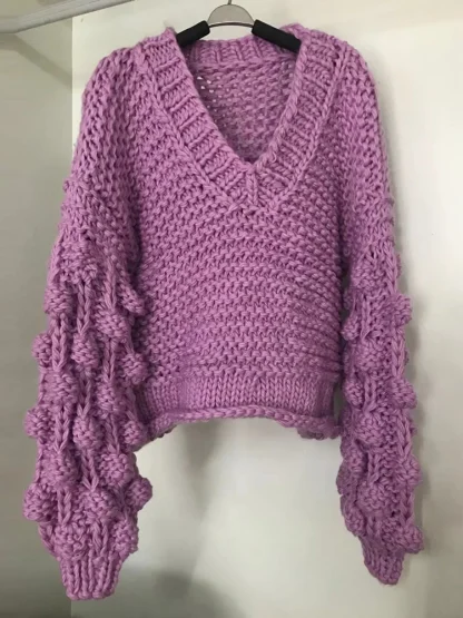 Chunky V-Neck Off Shoulder Sweater - Image 7