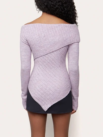 Asymmetric Fit Off Shoulder Sweater - Image 3