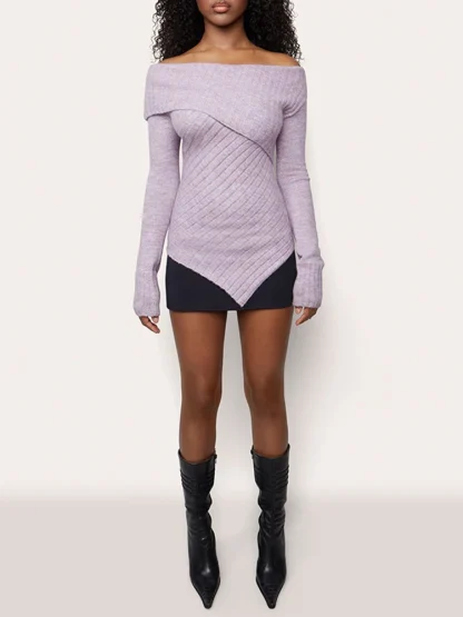 Asymmetric Fit Off Shoulder Sweater - Image 4
