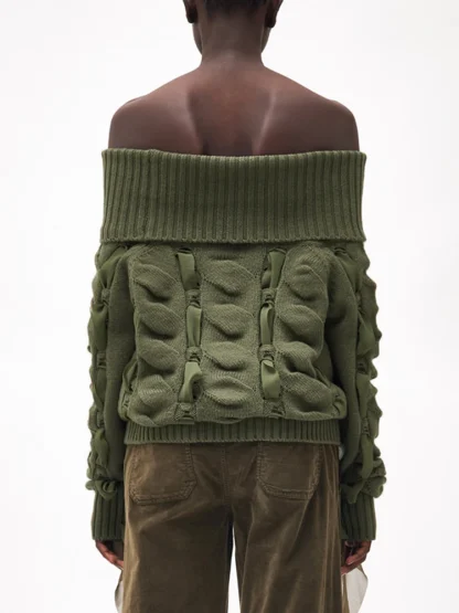 Lace-Up Style Off Shoulder Sweater - Image 3