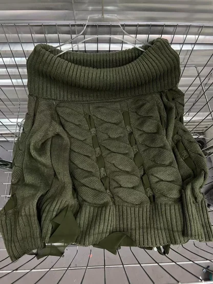 Lace-Up Style Off Shoulder Sweater - Image 5