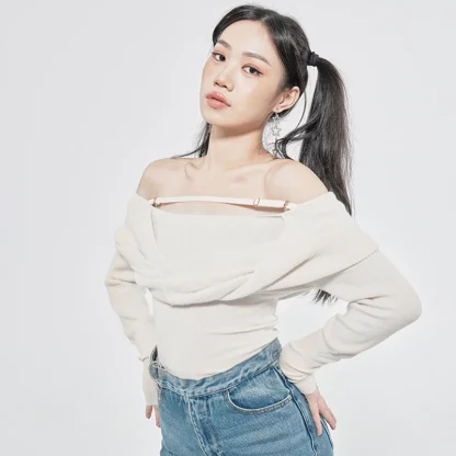 Slash Strap Off Shoulder Sweater - Image 4