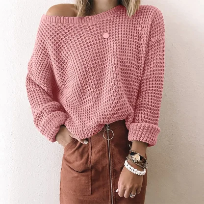 Casual Slash Off Shoulder Sweater - Image 2