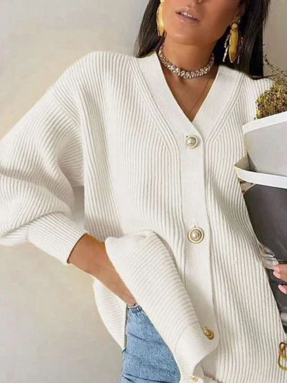 Oversized Cardigan Off Shoulder Sweater - Image 2
