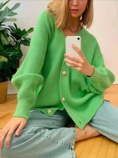 Oversized Cardigan Off Shoulder Sweater - Image 3