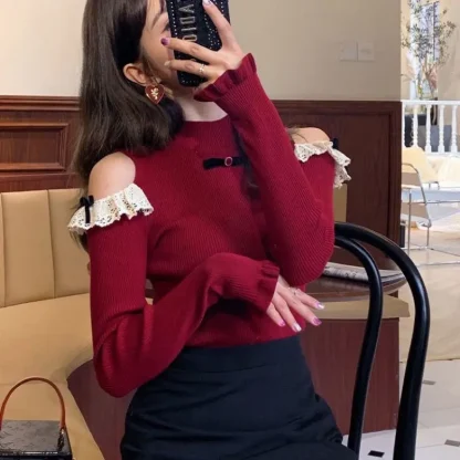 Chic Fitted Open Shoulder Sweater - Image 2