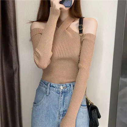 Off Shoulder Sweater Halter Tops - Image 5