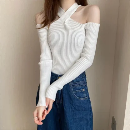 Off Shoulder Sweater Halter Tops - Image 7