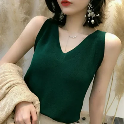 Casual V-neck Sleeveless Sweater Tops - Image 4
