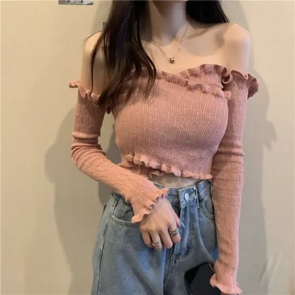 Stylish Wrap Off Shoulder Sweater - Image 2