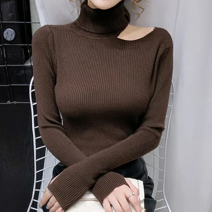 Slim Turtleneck Cold Shoulder Sweater