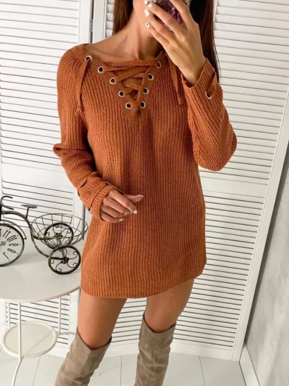 Lace-Up Off Shoulder Sweater Dress - Image 5