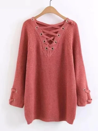 Lace-Up Off Shoulder Sweater Dress - Image 7