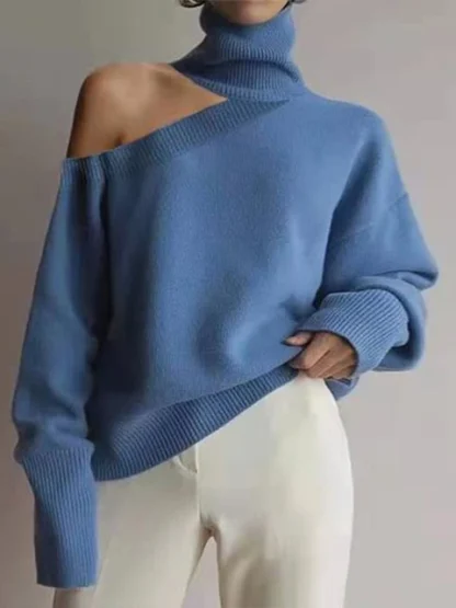 Turtleneck One Cold Shoulder Sweater - Image 7