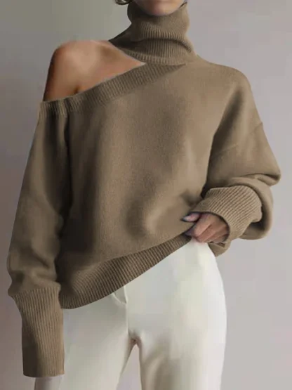Turtleneck One Cold Shoulder Sweater - Image 6