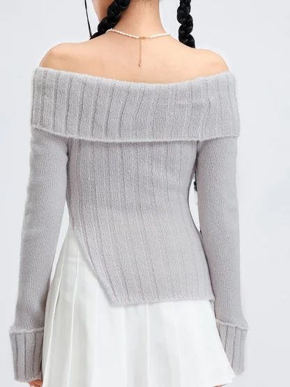 Off Shoulder Bow Knit Sweater - Image 6