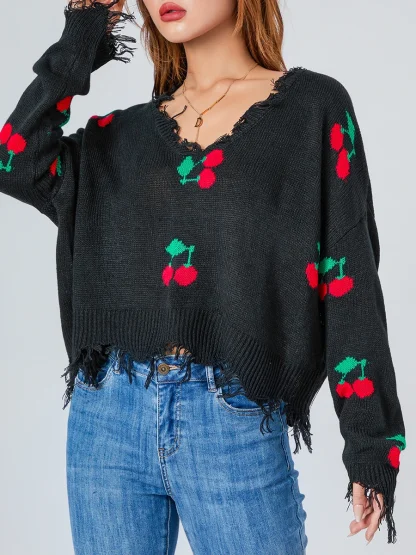 Ripped Tasseled Off Shoulder Sweater - Image 5